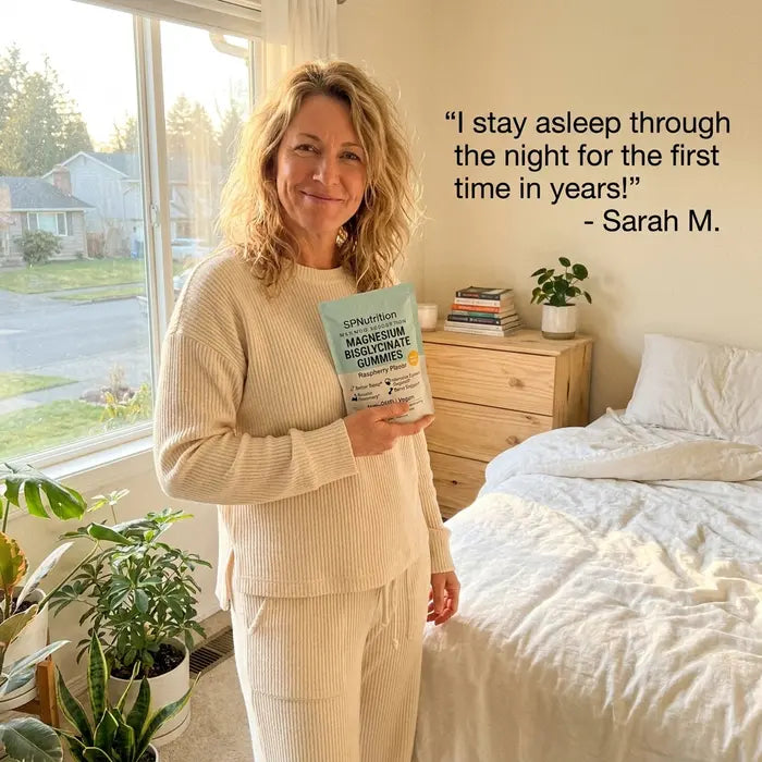 Woman holding a book in a bedroom with a quote on the wall.
